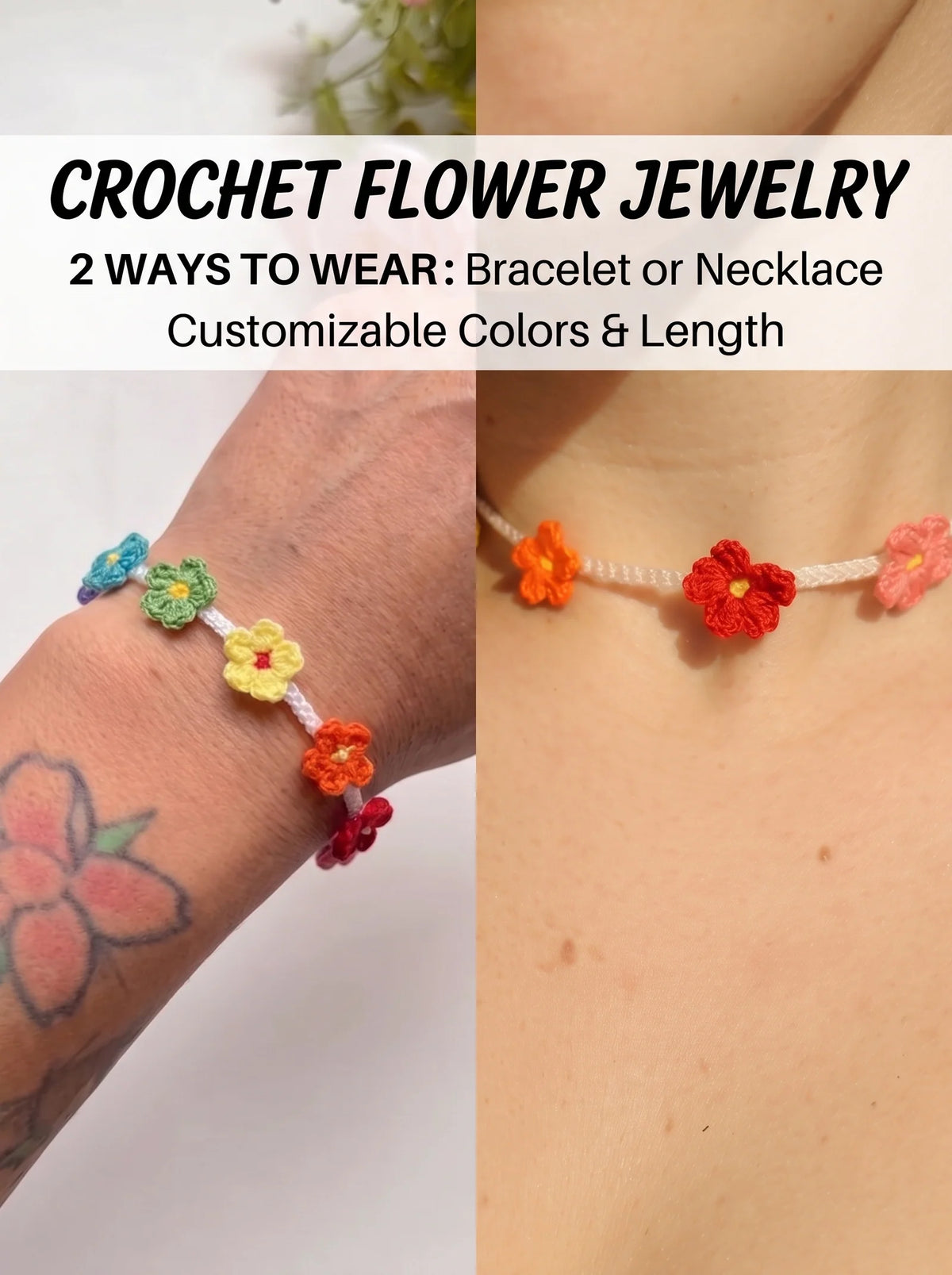 Rainbow Bloom Crochet Bracelet & Choker — PDF Pattern