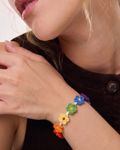 Rainbow Bloom Crochet Bracelet & Choker — PDF Pattern