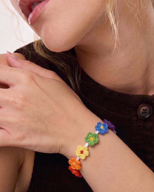 Rainbow Bloom Crochet Bracelet & Choker — PDF Pattern
