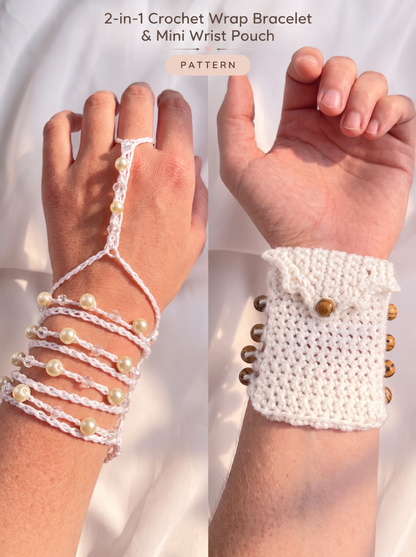 Crochet Wrap Bracelet & Mini Wrist Wallet Pattern 2-in-1  – No Sewing!
