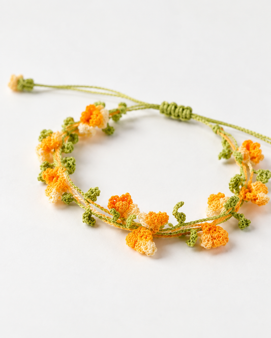 Floral Charm Crochet Bracelet