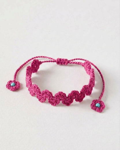 🌸 Fuchsia Bloom Friendship Bracelet – 2 Patterns in 1
